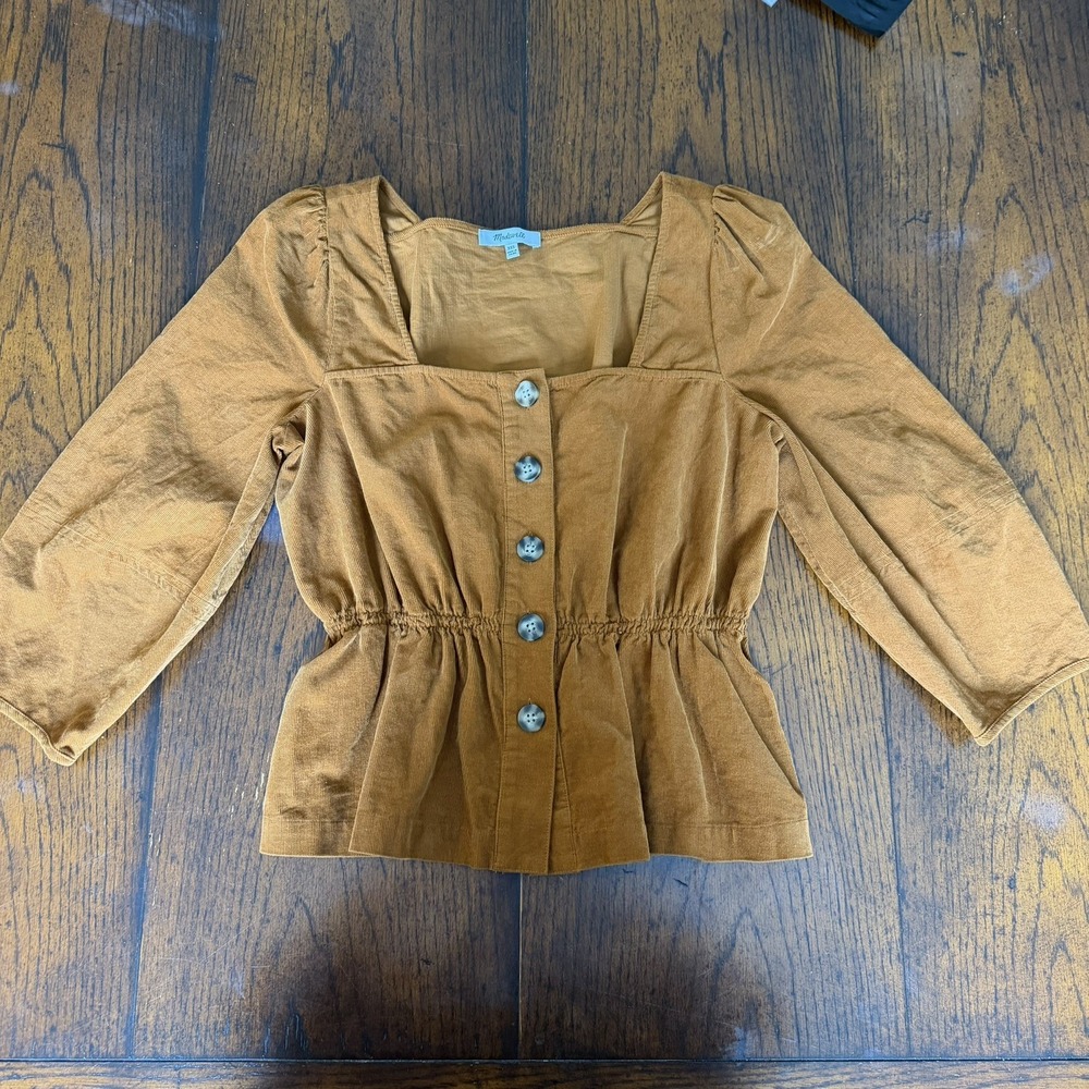 Madewell‎ Womens Corduroy Top Size XXS Burnt Orange Peplum Top Shirt